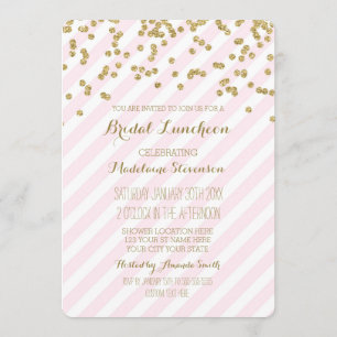 Pink Stripes Gold Bridal Lunch Invitations