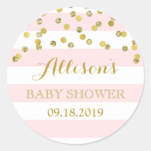 Pink Stripes Gold Confetti Baby Shower Favour Tag