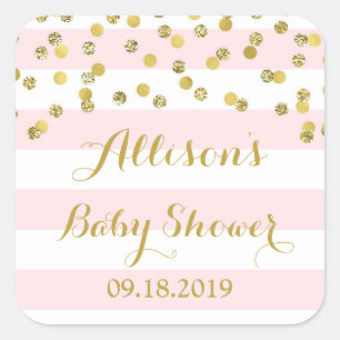 Pink Stripes Gold Confetti Baby Shower Favour Tag