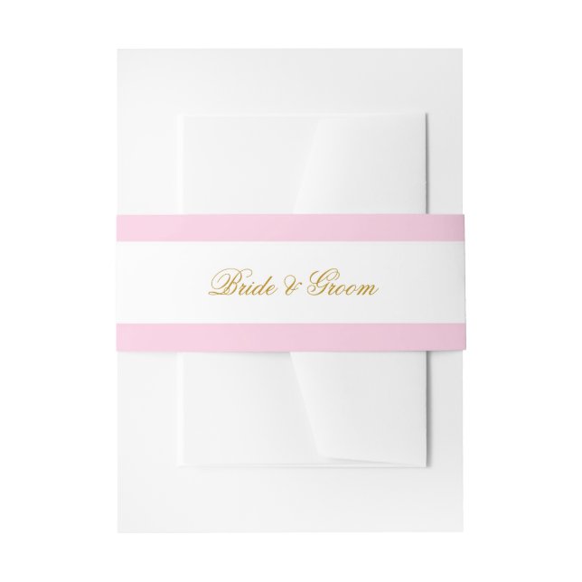 Pink Stripes Gold Frame Flower Wedding Invitation Belly Band (Front Example)