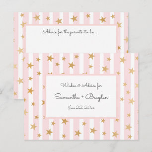 Pink Stripes Gold Stars Baby Shower Advice Cards
