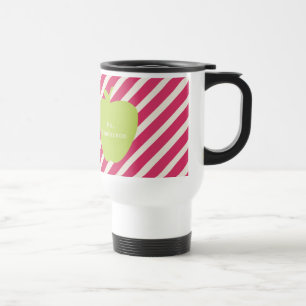 Pink Stripes & Green Apple Teacher Travel Mug