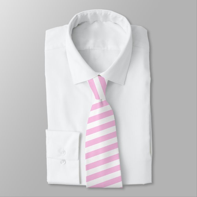 Pink Stripes Groom Groomsmen Add Name & Fun Facts Tie (Tied)