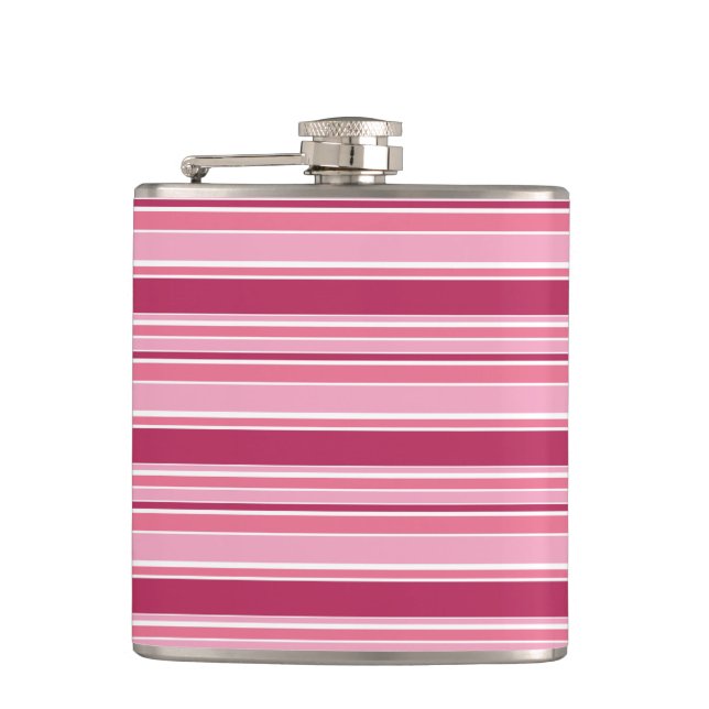 Pink stripes hip flask (Front)