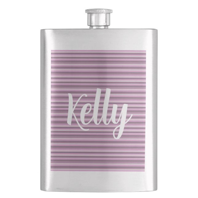 Pink stripes hip flask (Front)