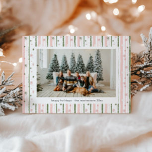Pink Stripes Holiday Wallpaper Photo Holiday Card