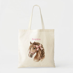 Pink Stripes Horse Bow Tote Bag