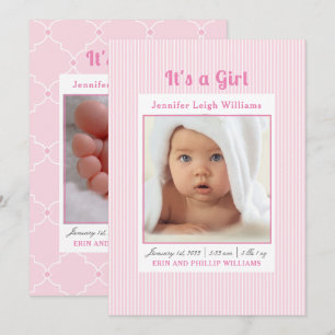 Pink Stripes It’s a Girl Birth Announcement