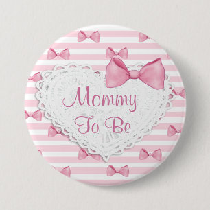 Pink Stripes Lace & Bows Baby Shower button