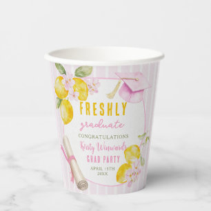 Pink Stripes Lemons and Flowers Grad Paper Cups