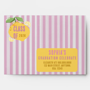 Pink Stripes Lemons and Flowers Graduation Envelope