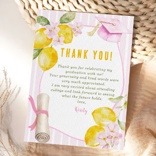 Pink Stripes Lemons and Flowers Graduation Thank You Card