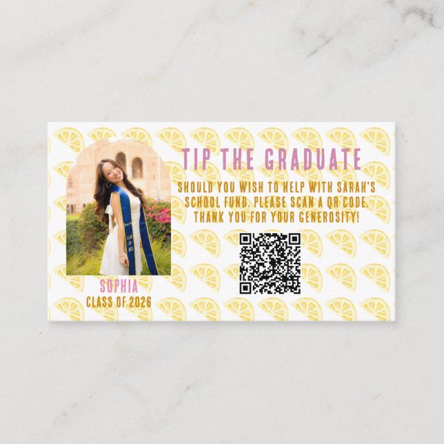 Pink Stripes Lemons Graduation Party Enclosure Card (Front)