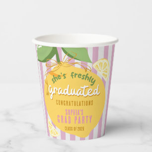 Pink Stripes Lemons Yellow bow Grad Paper Cups