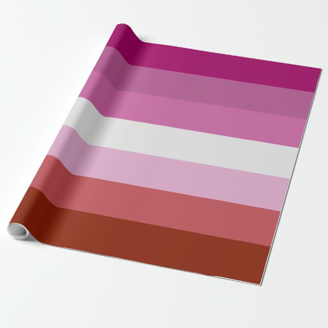 Pink Stripes Lesbian Pride LGBTQ Pattern Wrapping Paper (Unrolled)