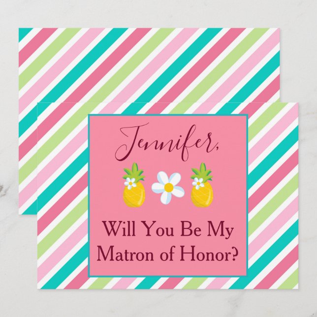 Pink stripes Matron of Honour Proposal Invitation (Front/Back)