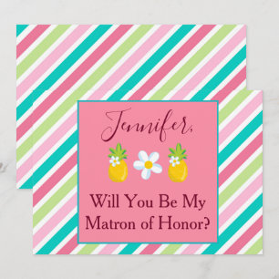Pink stripes Matron of Honour Proposal Invitation
