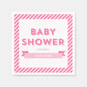 Pink Stripes Modern Baby Shower Napkin