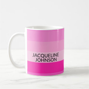Pink Stripes Modern & Feminine Monogram Name Coffee Mug