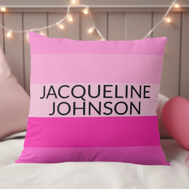 Pink Stripes Modern & Feminine Monogram Name Cushion (Creator Uploaded)