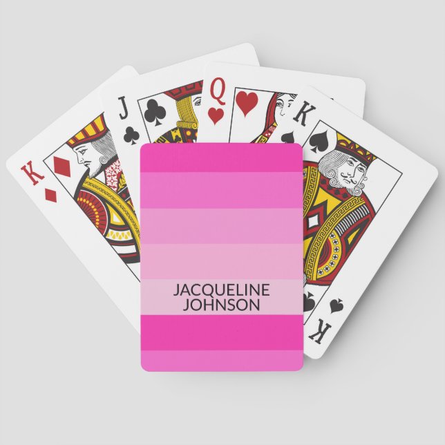 Pink Stripes Modern & Feminine Monogram Name Playing Cards (Back)