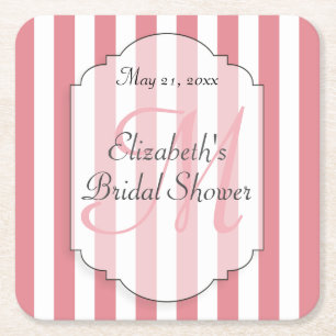 Pink Stripes Monogram Persoalized Paper Coaster