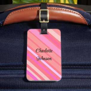 Pink Stripes Name in Modern Script Luggage Tag