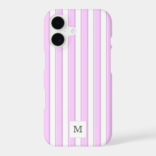 Pink Stripes on White Custom Initial Monogram (Back)