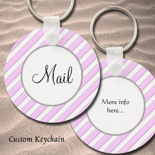 Pink Stripes on White Editable Front & Back Mail Key Ring