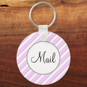 Pink Stripes on White Editable Mail Key Keychain