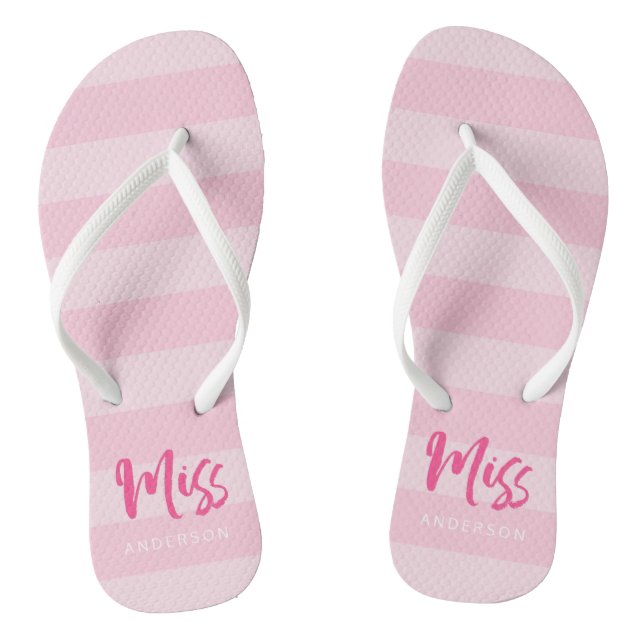 Pink Stripes Personalise with Name Miss Flip Flops (Footbed)
