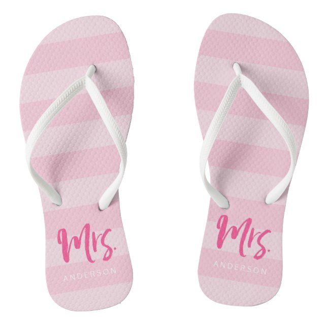 Pink Stripes Personalise with Name Mrs Flip Flops (Footbed)