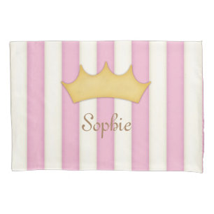 Pink Stripes Personalised Crowned Girl's Princess Pillowcase