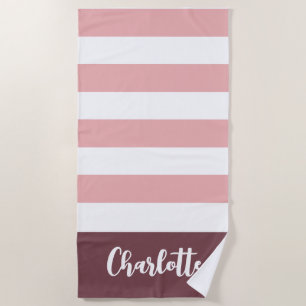 Pink Stripes Personalised Girls Name Beach Towel