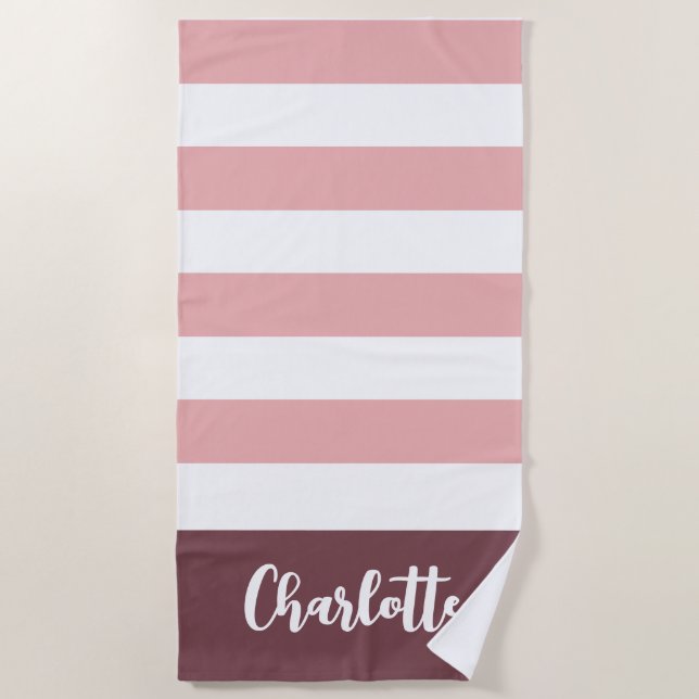 Pink Stripes Personalised Girls Name Beach Towel (Front)
