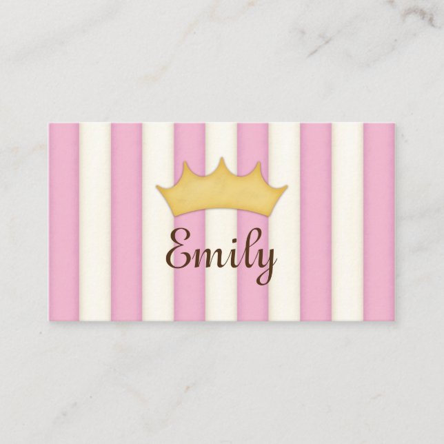 Pink Stripes Personalised Princess Calling Card (Front)