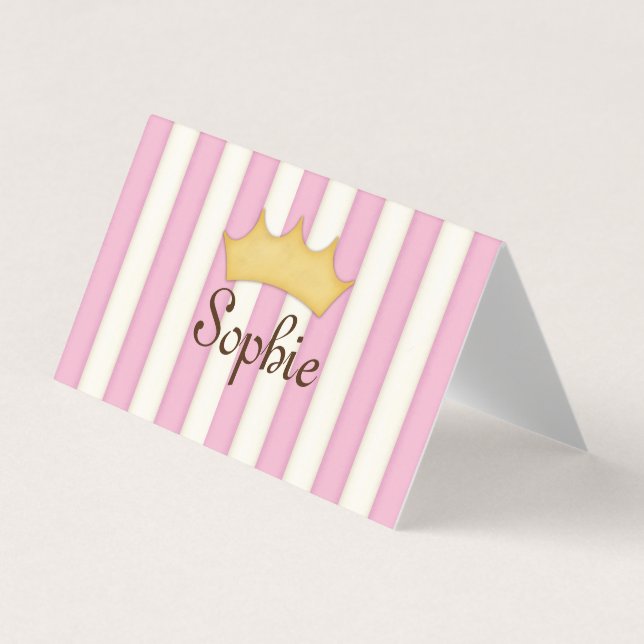 Pink Stripes Personalised Princess Play Date Business Card (Front)