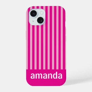 PINK STRIPES PERSONALIZED NAME STYLISH MODERN iPhone 15 CASE