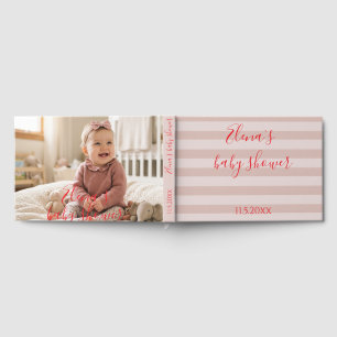Pink Stripes Photo Baby Shower Guest Book