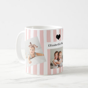 Pink Stripes, Photos, and Heart For Mum Coffee Mug