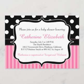 Pink Stripes, Polka Dots, Baby Shower Invitation