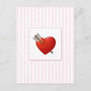 Pink Stripes - Red Valentine Heart Holiday Postcard