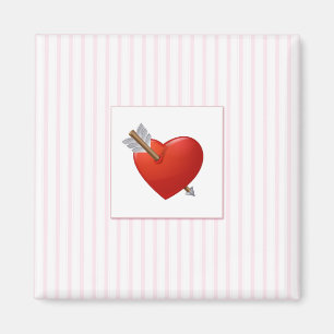 Pink Stripes - Red Valentine Heart Magnet
