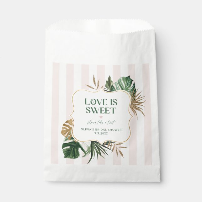 Pink stripes retro tropical love is sweet favour bags (Front)