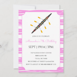 Pink Stripes Rowing Birthday Party Invitation