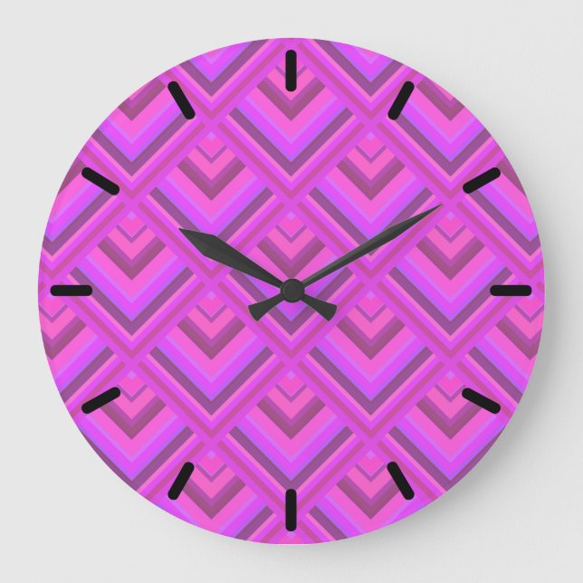 Pink stripes scale pattern large clock (Front)