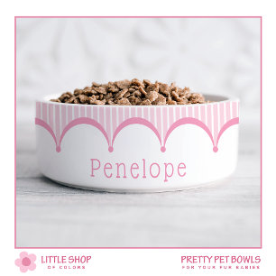 Pink Stripes Scalloped Edge Customisable Pet Bowl