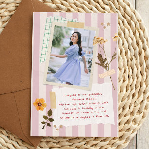 Pink Stripes Scrapbook Style Graduation Photo Announcement