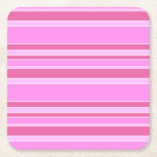 Pink stripes square paper coaster