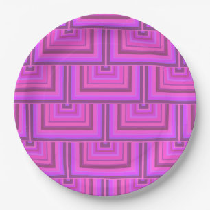 Pink stripes square scales pattern paper plate